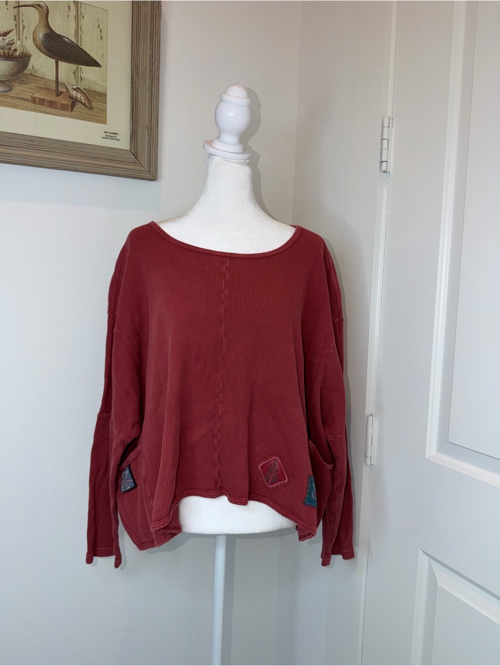 Blue Fish Washed Brick Red Cropped Thermal Sweatshirt - Picture 7 of 16